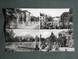 Postcard, Harkány spa, mosaic details, park, chapel, beach, resort
