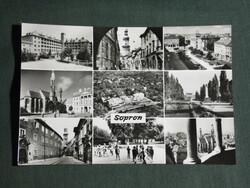 Postcard, Sopron, mosaic details, fire tower, sanatorium, Holy Trinity statue, church, monument