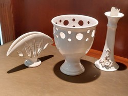 White ceramic set: bowl, candle holder, napkin holder