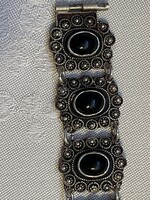 Antique beautiful silver bracelet with black stones.