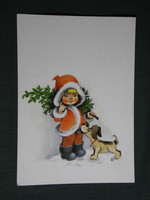 Postcard, Zsuzsa Füzesi graphics, drawing, little girl, children's model, festive, Christmas