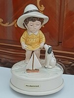 Japanese otagiri hand-painted musical porcelain figure, with a dog and a small boat, twenty pieces
