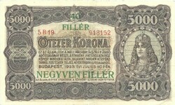 5000 korona / 40 fillér 1923 Nyomdahely nélkül eredeti állapot 3.