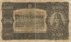5000 korona 1923 Nyomdahely nélkül eredeti állapot