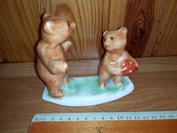 Bodrogkeresztúr ball bear and pair of porcelain teddy bears