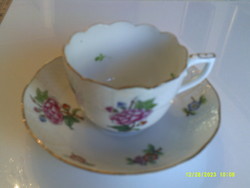 Herend Eton pattern, mocha porcelain set, with basket-weave edge, cup with elf ears.