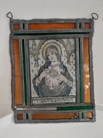 Pair of antique stained glass icons