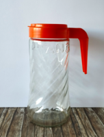 Vintage glass pitcher with tang lid, spout from the 70s