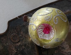 Old glass Christmas tree decoration with indented sphere glass ornament