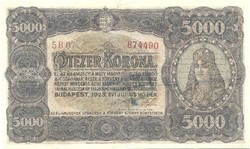 5000 korona 1923 Pénzjegynyomda restaurált pecsételt