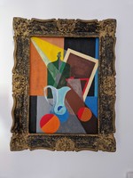 Cubist table still life with oranges