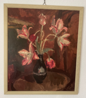 Tibor Tenkács: still life with tulips before 1989