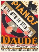 Art deco francia zongora reklám hirdetés plakát reprint nyomat piano Daudé Párizs billentyűk koncert