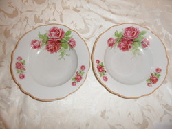 Zsolnay porcelain deep plate with rose pattern (2 pcs.)