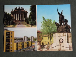 Postcard, mouse mosaic details, thrower memorial statue, cathedral, cathedral, residential buildings