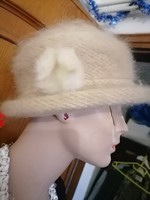 They are more beautiful than me, plus size, beautiful mohair wool hat with small fur tassel, beige, beige, for 56 58 euros