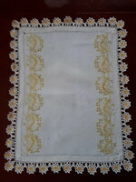 Floral embroidered small tablecloth / tray tablecloth with Irish lace border