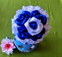 Wedding mcs28 - bridal bouquet of white and royal blue satin roses