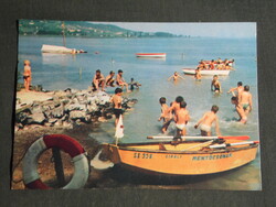 Postcard, balaton, beach detail with children, seagull lifeboat