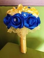 Wedding mcs16 - bridal bouquet of royal blue and yellow satin roses