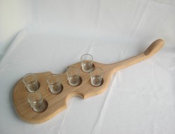 Violin-shaped wooden drink brandy serving tray + 6 glasses