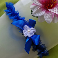 Wedding hak66 - 35mm blue double flower lace garter, thigh lace, groom's garter