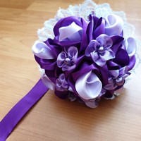 Wedding mcs25 - bridal bouquet of purple satin roses