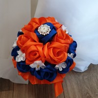 Wedding mcs24 - bridal bouquet of royal blue and orange satin roses