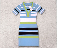 New, label, amica brand, flexible, elastic material, striped dress, size S