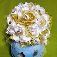 Wedding mcs14 - bridal bouquet of snow-white satin roses with gold petals