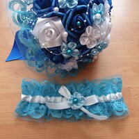 Wedding mcs37 - bridal bouquet of turquoise satin roses + garter