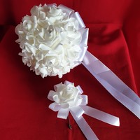 Wedding mcs04 - bridal bouquet, groom's pin - foam rose set