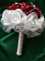 Wedding mcs21 - bridal eternal bouquet of white and burgundy satin roses
