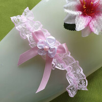 Wedding hak42 - 45mm pink floral lace garter, thigh lace, groom's garter