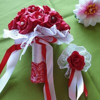 Wedding mcs20 - bridal bouquet, groom's pin - red foam rose set