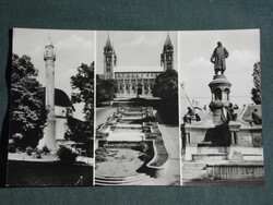 Képeslap, Pécs,mozaik részletek,Jakováli Hasszán-dzsámi minaret,Székesegyház,Zsolnay szobor,emlékmű