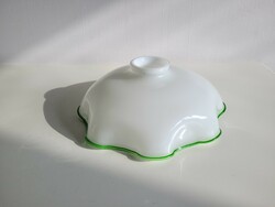 Régi fodros szélű opálüveg lámpabúra zöld csíkos mennyezeti lámpa üveg opál búra zöld szegély