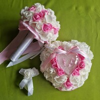 Wedding mcs07b - bridal bouquet, ring pillow, groom's pin - pink color