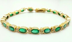 355T.Amazing Colombian Emerald 10ct Brilliant 0.27Ct 18k Gold 14.27G Tennis Bracelet Quality Stones