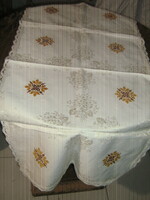 Beautiful lace-edged embroidered damask tablecloth runner