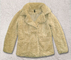 H&m brand, size m, beige, cream, beige pocketed women's faux fur jacket, fur coat, fur coat