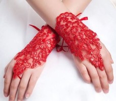 Wedding kty06 - red lace gloves that can be hung on 18cm fingers