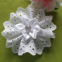 Wedding csd04 - Madeira wristlet with silver hearty snow-white satin flower