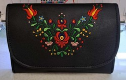 Embroidered textile leather wallet, wallet