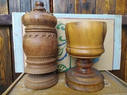 Wooden chalice and large storage cylinder