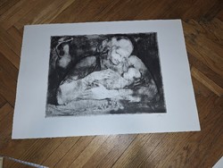 Etching of a Saxon mother with her child, signed