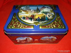 Old Schumann chocolate manufactory Christmas bonbon metal record music box as shown in the pictures