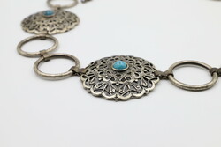 Turquoise stained silver pierced belt