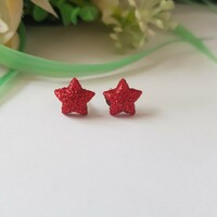 Új, csillogós piros színű, mini csillag alakú fülbevaló, bizsu