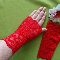 Wedding kty84 - self-made 18 cm sleeveless red lace gloves